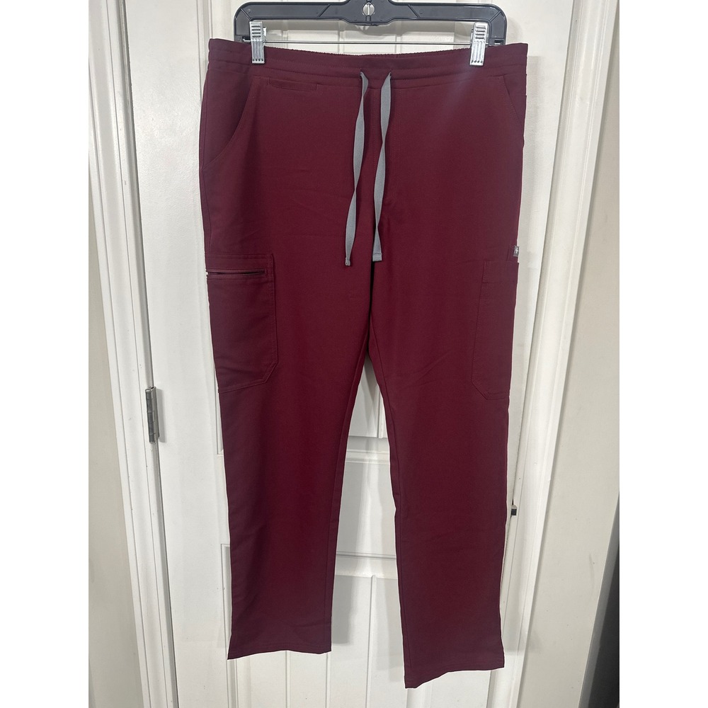 FIGS Burgundy Cargo Scrub Pants Womens Elastic Waist Drawstring Straight Leg MP
